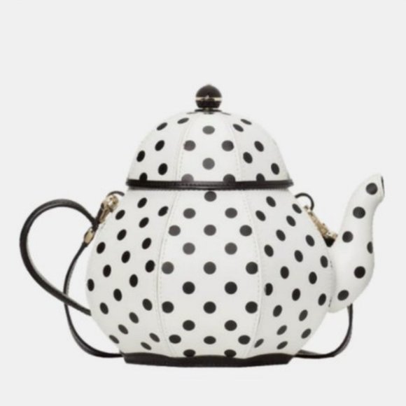 kate spade white black polka dot tea party teapot crossbody bag purse nwt - Picture 7 of 9